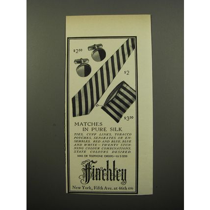 1950 Finchley Ties, Cuff Links and Tobacco Pouches Ad - Matches in pure silk