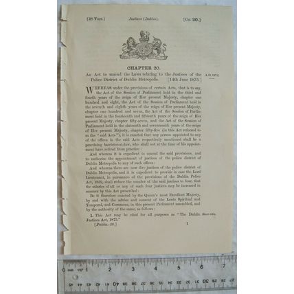 1875 Act of Parliament: Justices of Police District of Dublin