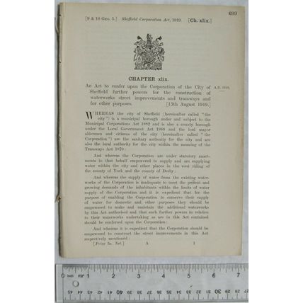 1919 Act of Parliament: Sheffield improvements waterworks tramways