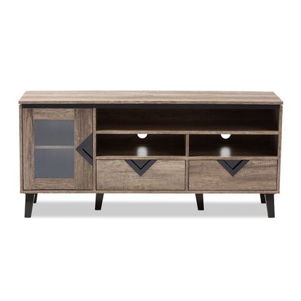 TV Stand 55” Long Modern Contemporary Light Brown Distressed Oak PU Veneer