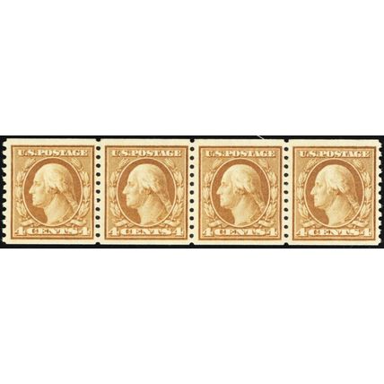495, Mint NH VF 4¢ Very Fresh Coil Strip of Four * Stuart Katz