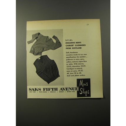 1954 Saks Fifth Avenue Caerlee Cashmeres Advertisement