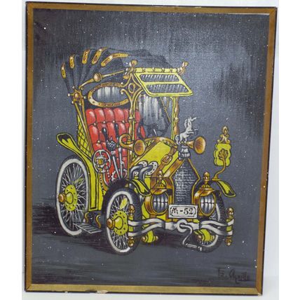 Very Rare FZ Aquillo Antique Car Art Automobile Painting 24.5 X 20.5 Model T
