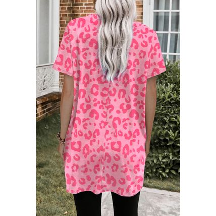 Pink Leopard Print Short Sleeve Tunic Top
