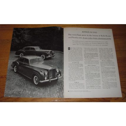 1959 Rolls-Royce Silver Cloud II and Bentley S-2 Cars Advertisement