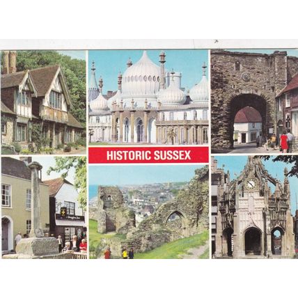 Historic Sussex Multiviiew Postcard used VGC