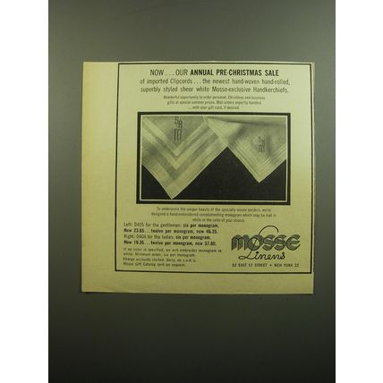 1960 Mosse Linens Advertisement - Now our annual pre-Christmas sale