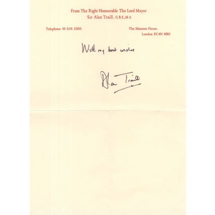 Alan Trail 1980s London Mayor Hand Signed Letter Autograph