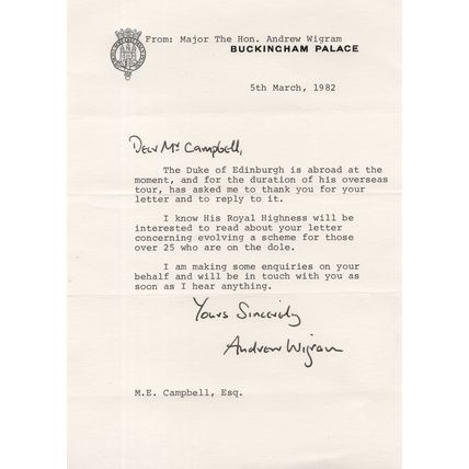 Andrew Wigram 1980s London Mayor Buckingham Palace Hand Signed Letter