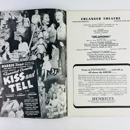 Chicago Stagebill 1943 Oklahoma! Erlanger Theatre The Theatre Guild Advertising