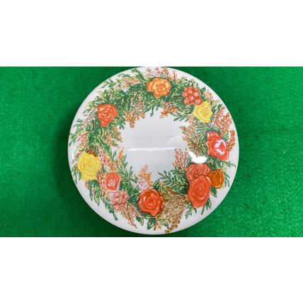 Lidded Dish, Italglass Ceramic, Vintage, Trinket Ring Storage Box, Rose Pattern,