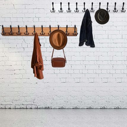 WEBI Wall Mounted Coat Rack, 38 9/16" Long, 10 Hooks, Wood Hanger Rail with Trip