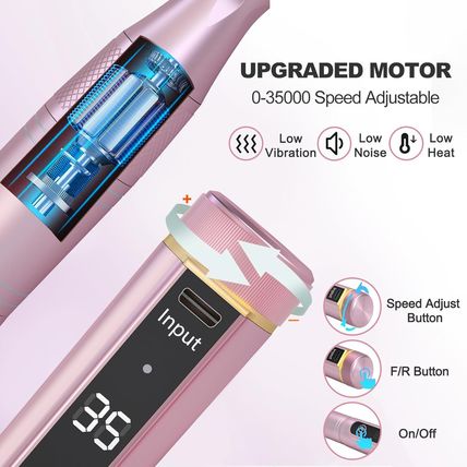 Cordless Nail Drill, 35000RPM Professional Efile Nail Drill Machine, LCD Display