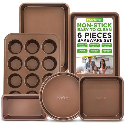 Nutrichef 6-Piece Nonstick Bakeware Set, Carbon Steel Baking Pans, Includes Cook