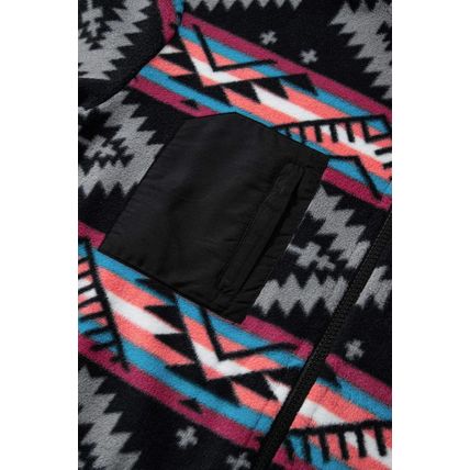 Black Aztec Printed Zip Up Collar Jacket
