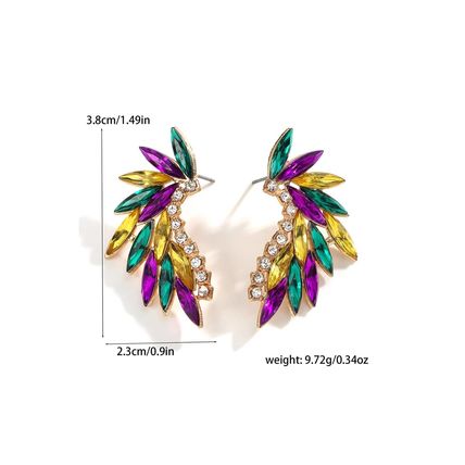 Gold Mardi Gras Rhinestone Crystal Inlay Stud Earrings