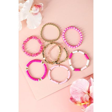 Sachet Pink 8pcs Valentine Vibe Beaded Elastic Bracelet Set