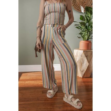 Multicolour Vertical Striped Smocked Cami Top Wide Leg Pants Set