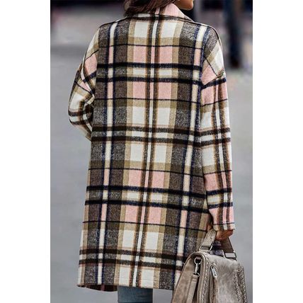 Pink Plaid Button Up Lapel Jacket