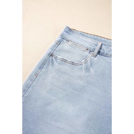 Beau Blue Folded Edge High Waist Plus Size Denim Shorts