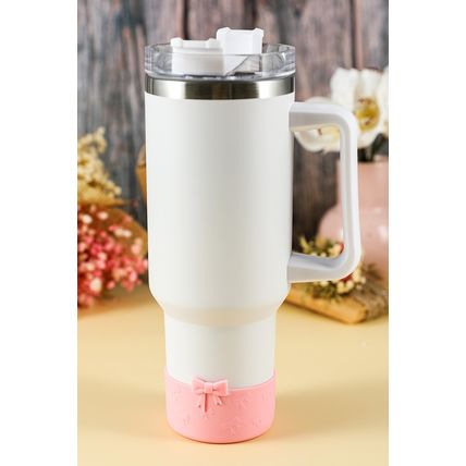 Pink Bowknot Decor Food Grade Silicone Cup Sleeve