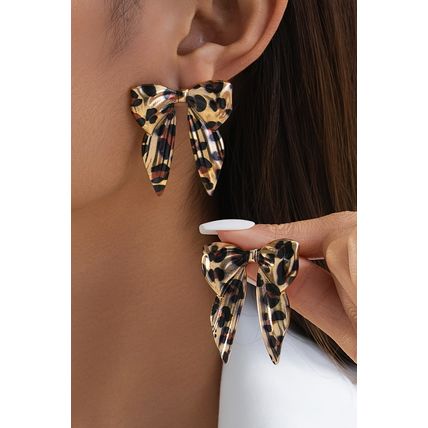 Gold Leopard Print Bow Knot Shape Plated Alloy Earrings