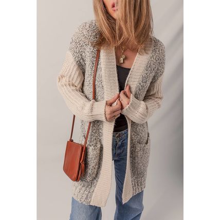 Color Block Side Pockets Open Front Cardigan