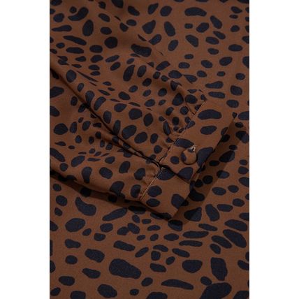 Brown Leopard Print Ruffled Puff Sleeve Blouse