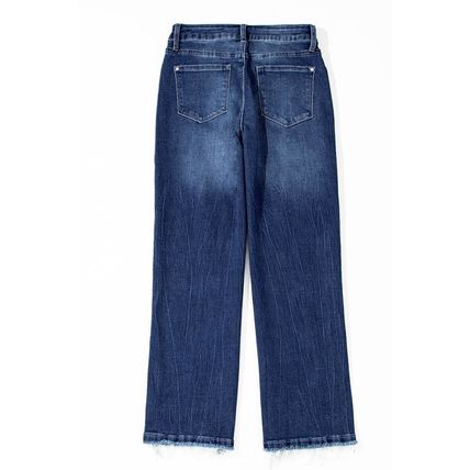 Sail Blue Turquoise Pattern Raw Edge Cropped High Waist Jeans
