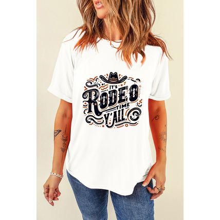 White ITS RODEO TIME YALL Western Graphic T Shirt