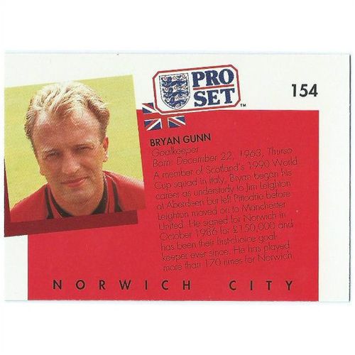 1990/1991 Pro Set Footbal - #154 - Bryan Gunn