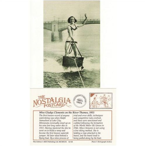 Postcard Waterskiing River Thames London 1933 G Clements Water Ski Nostalgia