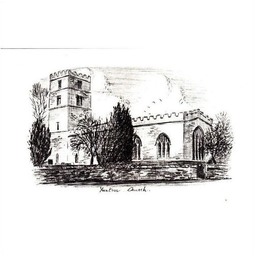 B&W Postcard - Yarnton church, Oxfordshire