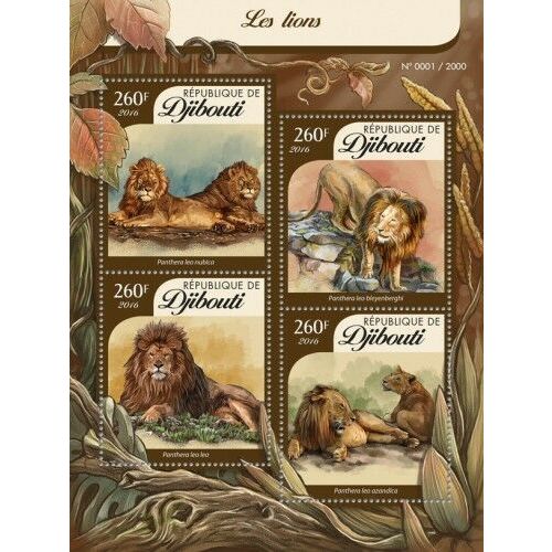 DJIBOUTI 2016 SHEET MNH LIONS WILD CATS WILDLIFE LEONI LOWEN LEOES LEONES