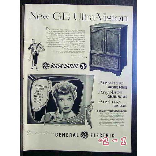 GENERAL ELECTRIC 1952 Lucille Ball ULTRA-VISION television vintage ad