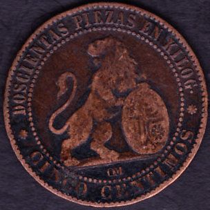 1870 Spain 5 Centimos Coin