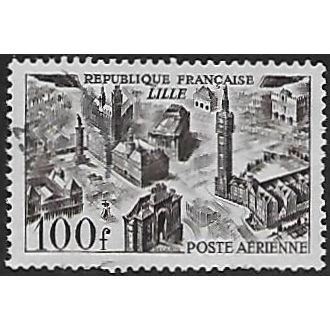 Mi 861: 100 Fr. deep violet brown Airmail Definitive Stamp: Cityscapes: Lille.