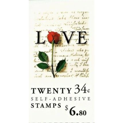 Love Rose Booklet of Twenty 34 Cent Postage Stamps Scott BK285