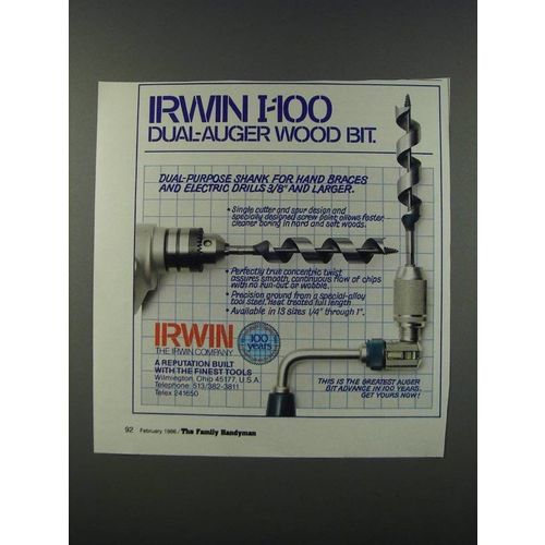 1986 Irwin I-100 Dual-Auger Wood Bit Ad