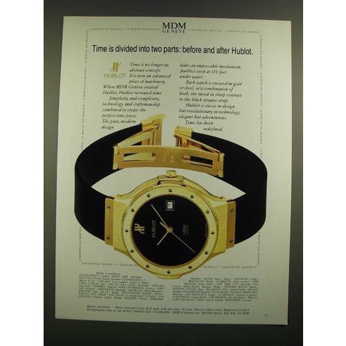 1988 Hublot Watch Ad - Time is Divided Into Two Parts