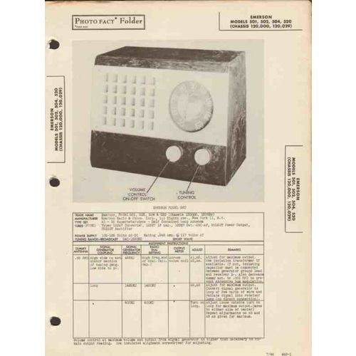 EMERSON model 501 502 504 520 AM radio receiver Sams Photofact manual
