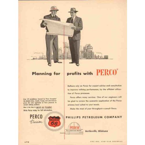 PHILLIPS PETROLEUM COMPANY 1954 planning profits PERCO oil vintage ad