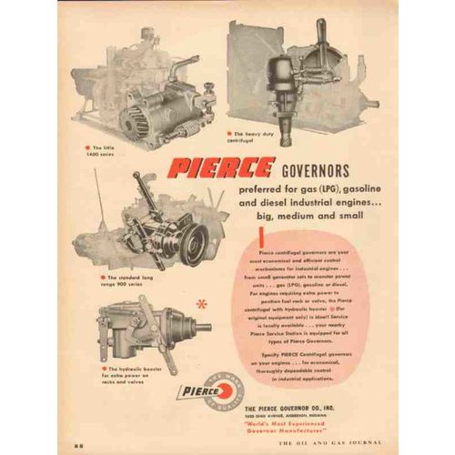 PIERCE GOVERNOR COMPANY 1954 gas LPG gasoline diesel engine vintage ad