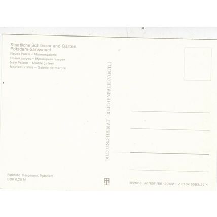 Potsdam-Sanssouci Staatliche Schlosser Marmorgalerie Germany Postcard unused VGC