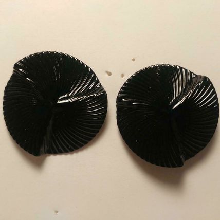 Black Ribbed Earrings Wave Style Black Enamel Pierced Earrings 1-1/4"