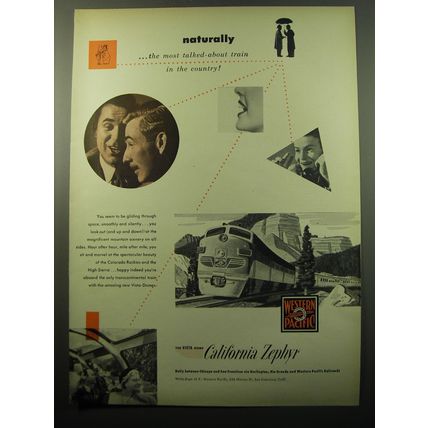 1950 Western Pacific Railroad California Zephyr Train Advertisement
