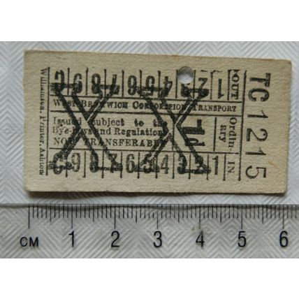 West Bromwich Corporation Transport ticket 1d ordinary return