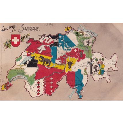 Switzerland 1899 Victorian Map Carte Antique Postcard