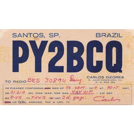 Santos Brazil 1970s QSL Radio Card