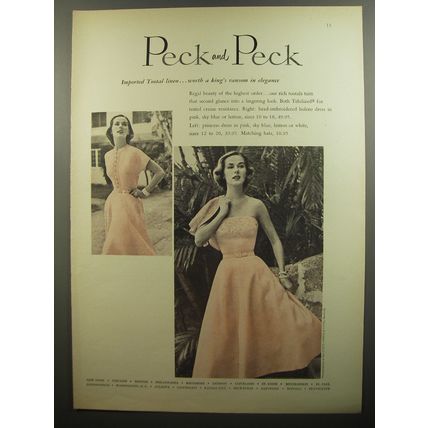 1952 Peck and Peck Dresses Ad - Imported Tootal linen.. worth a king's ransom